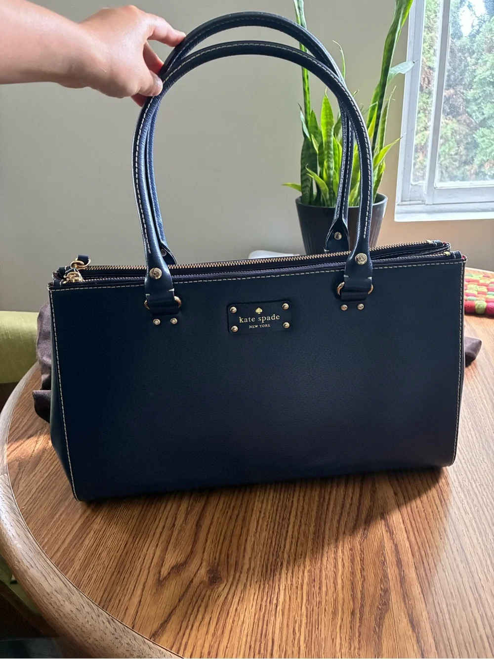 Kate Spade Navy Leather Top-Handle Structured Bag